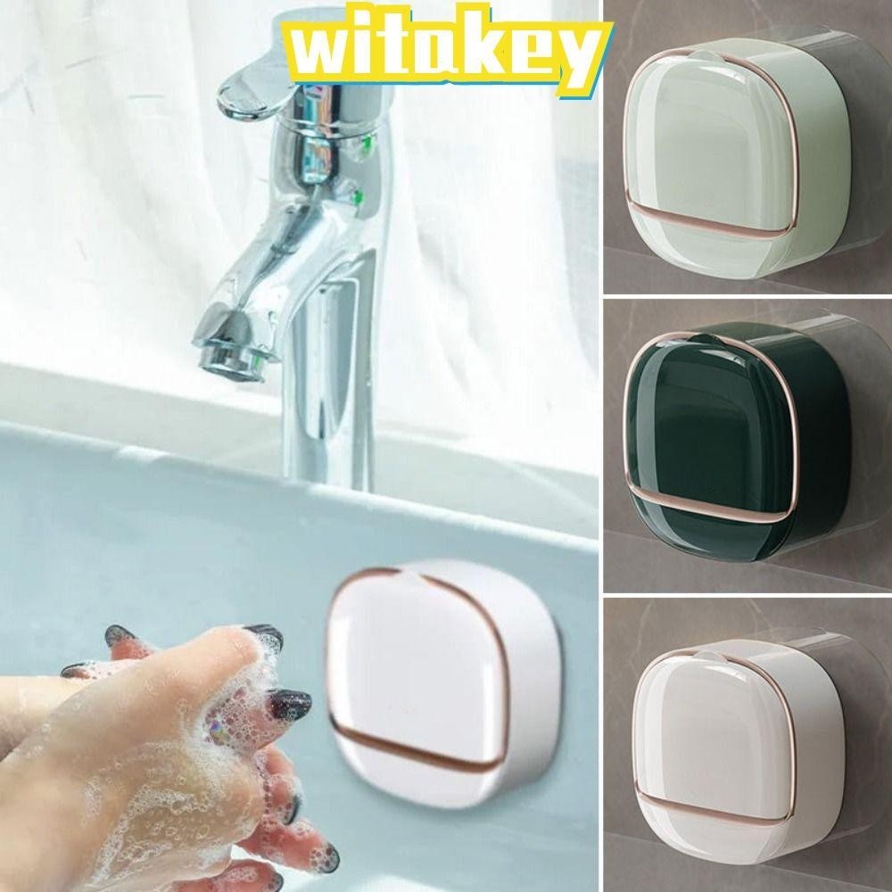 Witakey จานสบู่ พร้อมกล่องระบายน้ํา ที่วางสบู่ แบบฝาพับ กันน้ํา ติดผนังห้องน้ํา ไม่ต้องเจาะรู กล่องสบู่ระบายน้ํา