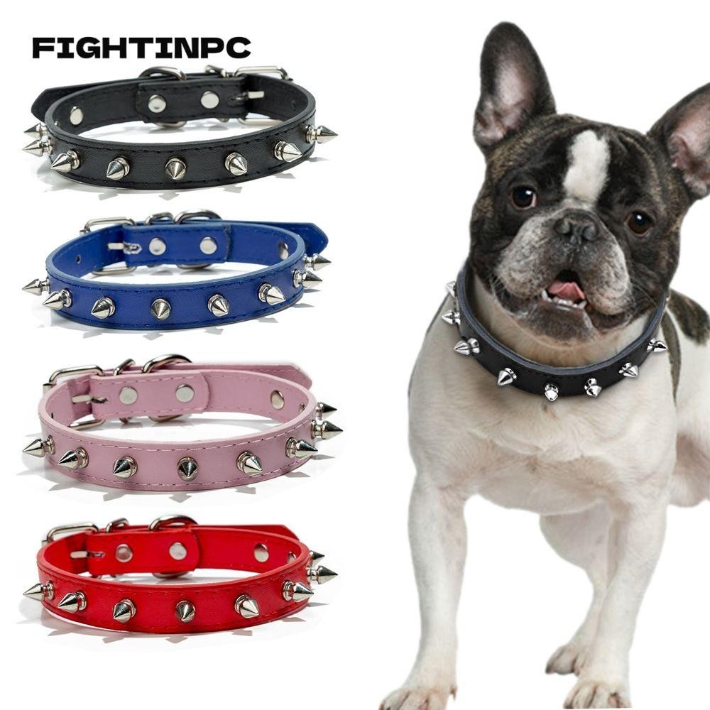 FIGHTINPC ปลอกคอสุนัข พิณ หนาม กระดุมหมุด ปรับได้ สายคล้องคอ