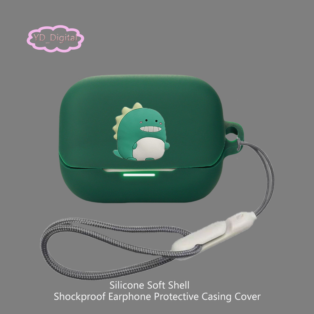 สําหรับ forAnker Soundcore K20iหูฟังการ์ตูนไดโนเสาร์เคสซิลิโคนShock-Resistantป้องกันกรณีน่ารักShock-proofหูฟังกระเป๋าBuckleable Lanyard