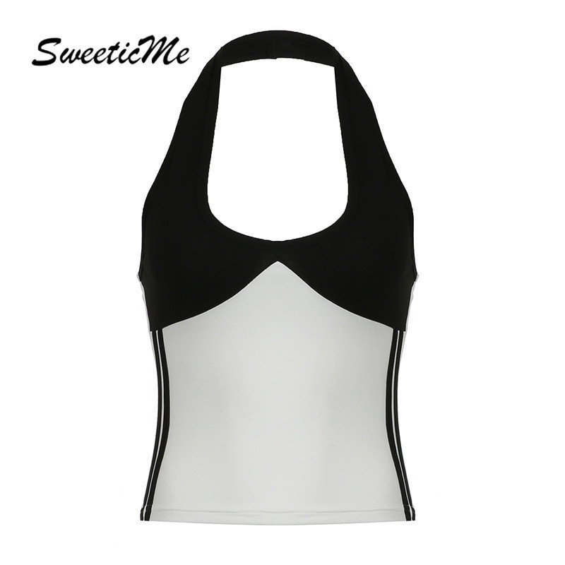 Sweeticme ของผู้หญิง 2024 แฟชั่นใหม่สีตัดกันสลิมฟิตทุกการแข่งขันเสื้อกล้ามเชือกแขวนคอ