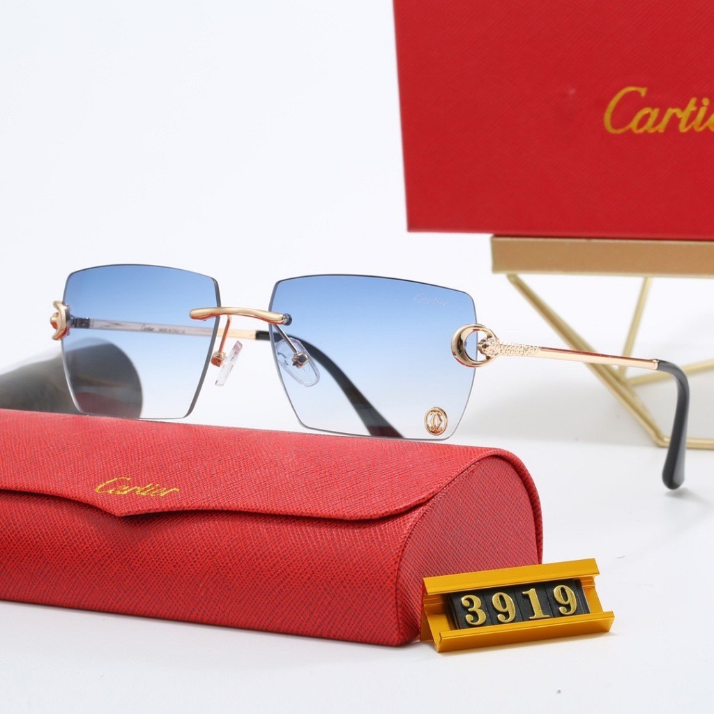 Cartier Fashion แว่นกันแดด Retro Frameless Simple All-Match แว่นกันแดด ht3919