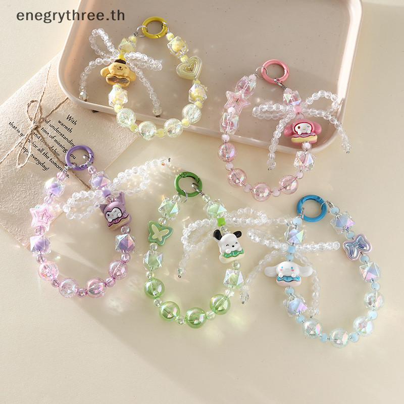 SANRIO < ไทย & แฟชั่น > น่ารัก ซานริโอ มือวาดอะคริลิโบว์โทรศัพท์โซ่ น่ารัก คุโรมิ โปชาโค การ์ตูนลูกปัดจี้โทรศัพท์โซ่อุปกรณ์ของเด็กผู้หญิง.
