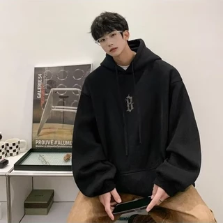 【M-8XL】แฟชั่นรีโทรอเมริกันออกแบบจดหมาย Hoodie สำหรับผู้ชายแนวโน้มถนนอย่างหลากหลายแจ็คเก็ตขนาดใหญ่สำหรับผู้ชาย