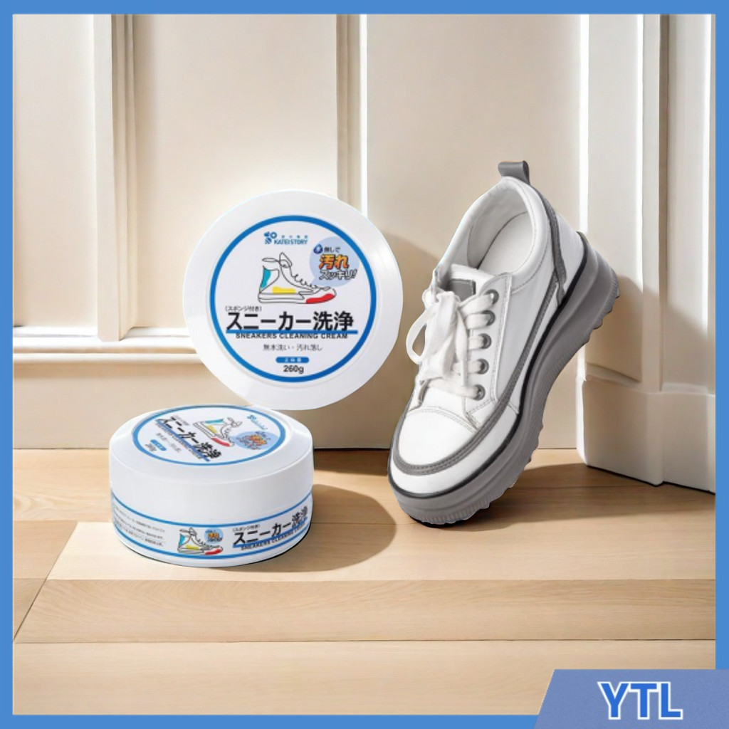 YTL ส่งไว ครีมขัดรองเท้า ขาว shoes clean เช็ด รองเท้า ไม่ต้องล้าง ขจัดคราบฝังลึก แบบกระปุก พร้อมฟองน้ำ