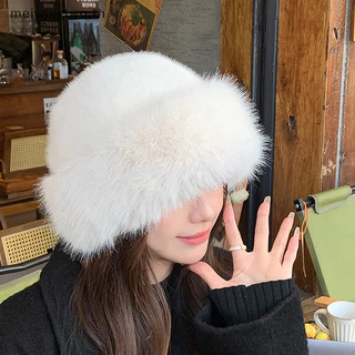 Meiyangtwo.th Fluffy Faux Bucket หมวกสําหรับผู้หญิงตุ๊กตาหมวกชาวประมงหมวกฤดูหนาวที่อบอุ่น Thicken เย็น Snowy Day ปานามาใหม่