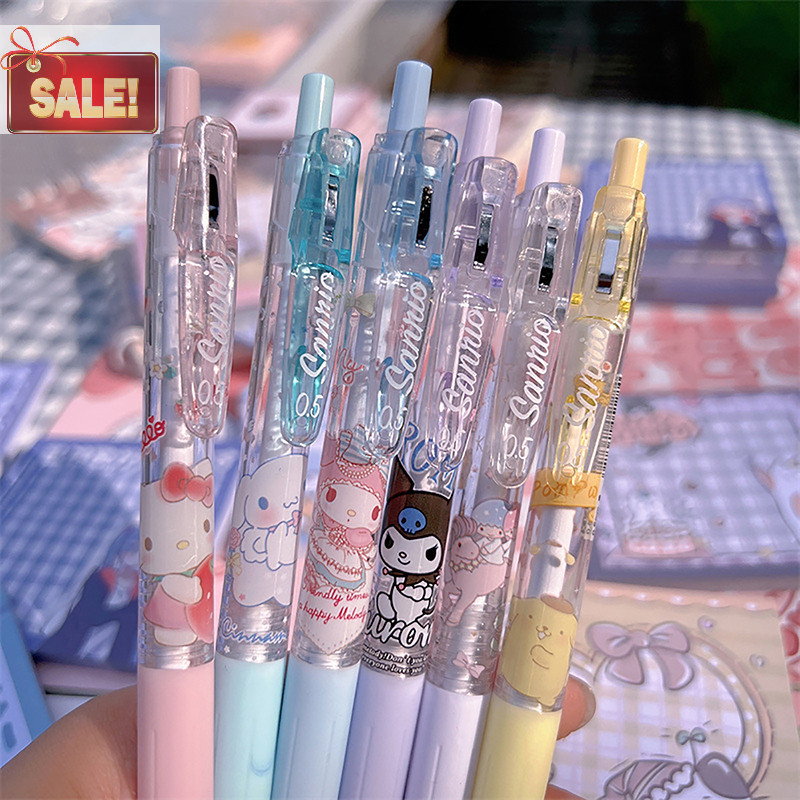 Bl 6PCS Sanrio อะนิเมะ Neutral ปากกา Kawaii Mymelody Kuromi Pachacco นักเรียนการ์ตูนกดปากกาเด็กเครื่องเขียนของขวัญโรงเรียนอุปกรณ์ A