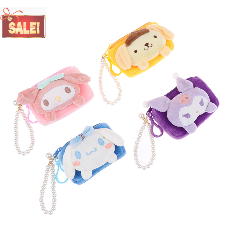 Bl Sanrio Plush กระเป๋า Cinnamoroll MyMelody Kuromi Plushies Kawaii Plush Pearl Lanyard จี้ผู้ถือบัตรของเล่น A