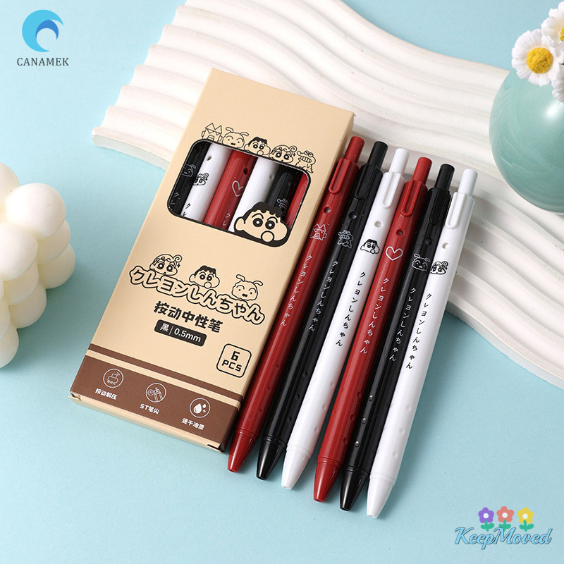Keepmoving 6 ชิ้น Kawaii Crayon Shin-Chan ชุดปากกาเจลการ์ตูน Sig ปากกาแฟชั่น Quick Dry Pressing Neutral ปากกานักเรียนเครื่องเขียนของขวัญใหม่