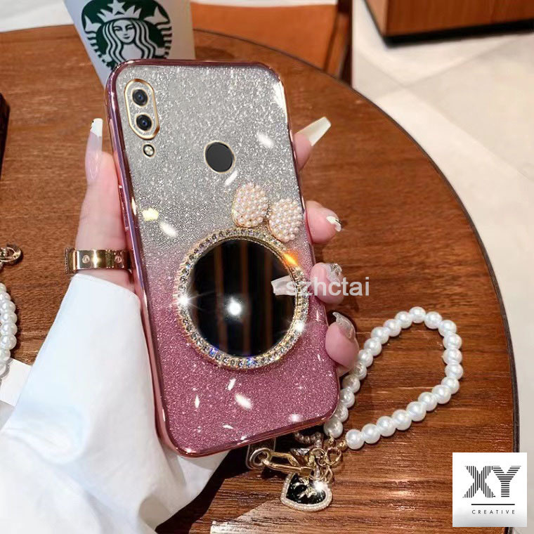 เคส huawei nova 3i nova 3 แวววาว เปลือก ล้างเปลือกหอยมุกโบว์กระจกแต่งหน้า พร้อมสร้อยข้อมือสําหรับเด็กผู้หญิง เคสโทรศัพท์ huawei nova 3i nova 3