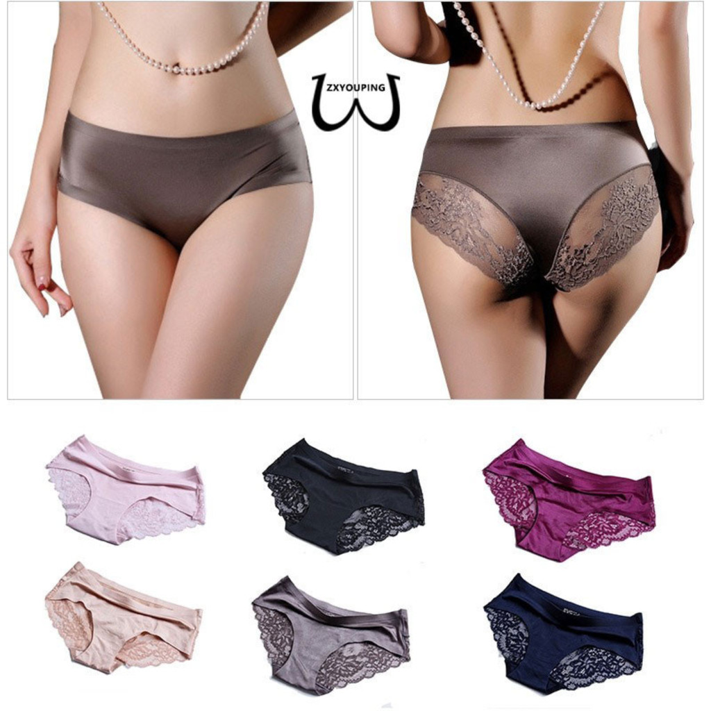 Zxyouping 1/3PCS เซ็กซี่ผู้หญิงผ้าไหมน้ําแข็งกางเกงไม่มีรอยต่อ,กางเกงลูกไม้,ต่ําเอวสุภาพสตรีกางเกง Plus ขนาดชุดชั้นใน M-XXL