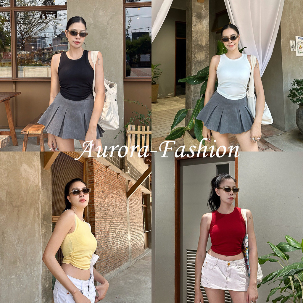 Aurora พร้อมส่ง (รูปถ่ายจากงานจริง) เสื้อครอปแขนกุดผ้านุ่ม เสื้อกล้ามผู้หญิงสีพื้น คอกลมแขนกุด แฟชั่น