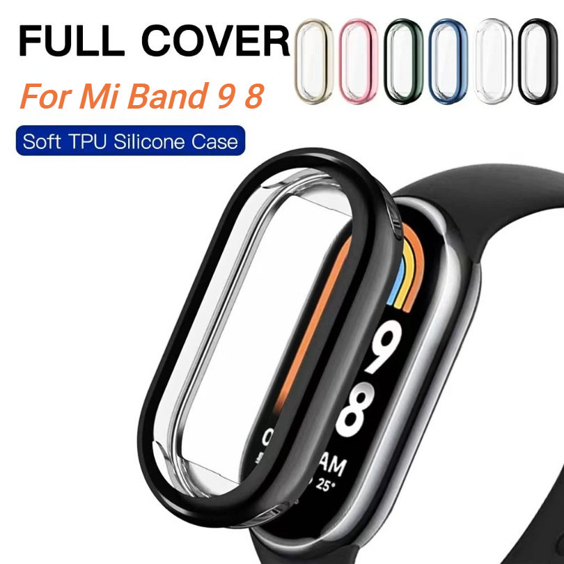 Tpu Soft ฝาครอบป้องกันสําหรับ Xiaomi Mi Band 9 8 NFC กรณีแบบเต็มหน้าจอเกราะป้องกันกันชนชุบสําหรับ Mi Band 9/8 สมาร์ทนาฬิกา