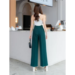 G94 กางเกงทรงขากระบอก ตะขอหน้า แต่งหูเข็มขัดคู่ 9 ส่วน ผ้าเปเป้ Pants ผู้หญิง Clothing เสื้อผ้า Women Lady