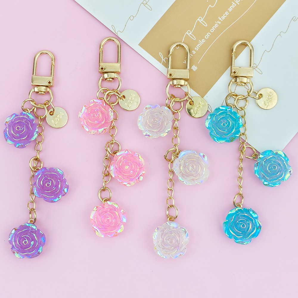 ประณีตโปร่งใส Rose อะคริลิคพวงกุญแจดอกไม้หวานรอบแท็กพวงกุญแจหูฟังจี้ของขวัญเพื่อนของที่ระลึก