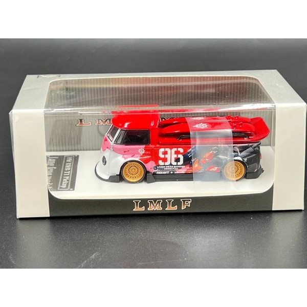 LMLF  1/64 Volkswagen T1 Widebody Pickup diecast model. Red #96 livery
