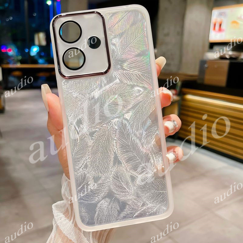 เลเซอร์ Feather Glitter เคสโทรศัพท์สําหรับ OPPO a3x a3 OPPOA3x 5G 4G พร้อมเลนส์กล้องเต็มฟิล์มป้องกันใส Feather เคสโทรศัพท์สําหรับ OPPO a3x a3 OPPOA3x 2024 ปกหลัง