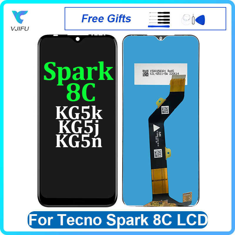 6.6'' Original For Tecno Spark 8C LCD Display KG5n KG5j KG5k Screen Touch Panel Digitizer Assembly