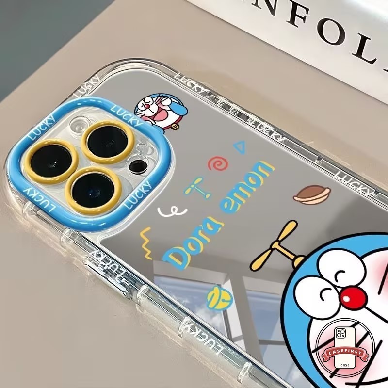 สร้างตัวเรือนกระจกการ์ตูนโดราเอมอน ที่เข้ากันได้กับ IPhone 11 13 15 14 12 Pro Max 7Plus XR X XS Max 15 8 7 14 Plus SE