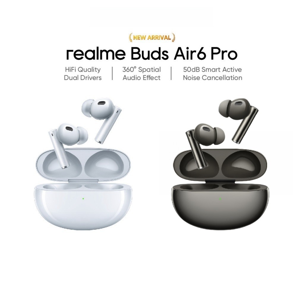 Realme Buds Air 6 Pro หูฟัง Dynamic Bass Boost ไดรเวอร์เสียงเบสทุ้มลึก 12.4 มม. หูฟังไร้สาย TWS True Wireless 50dB พร้อมระบบตัดเสียงรบกวนอัจฉริยะ