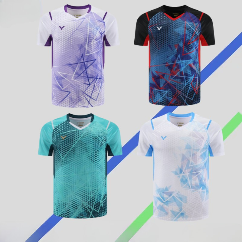 จัดส่งภายใน48ชั่วโมง2024ฤดูร้อนแบดมินตันเสื้อยืดเครื่องแบบผู้ชายและผู้หญิงด้านบนแขนสั้นทีมชุดกีฬาการแข่งขันชุดแห้งเร็วระบายอากา