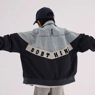เสื้อแจ็คเก็ตเด็กผู้ชาย High-End Contrast Color Jacket 2024 สไตล์ใหม่การจับคู่สี Letter Denim Jacket