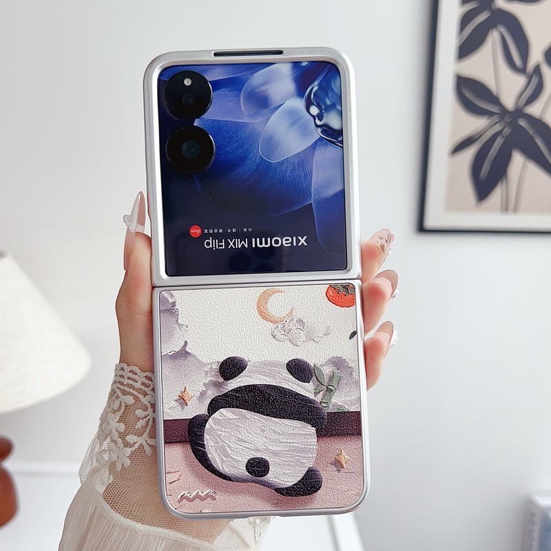 สําหรับกรณี Xiaomi Mix Flip 5G ดอกไม้ทาสี Panda Hard Flip Casing สําหรับ Xiaomi Mix Flip MixFlip เคสโทรศัพท์กันกระแทก