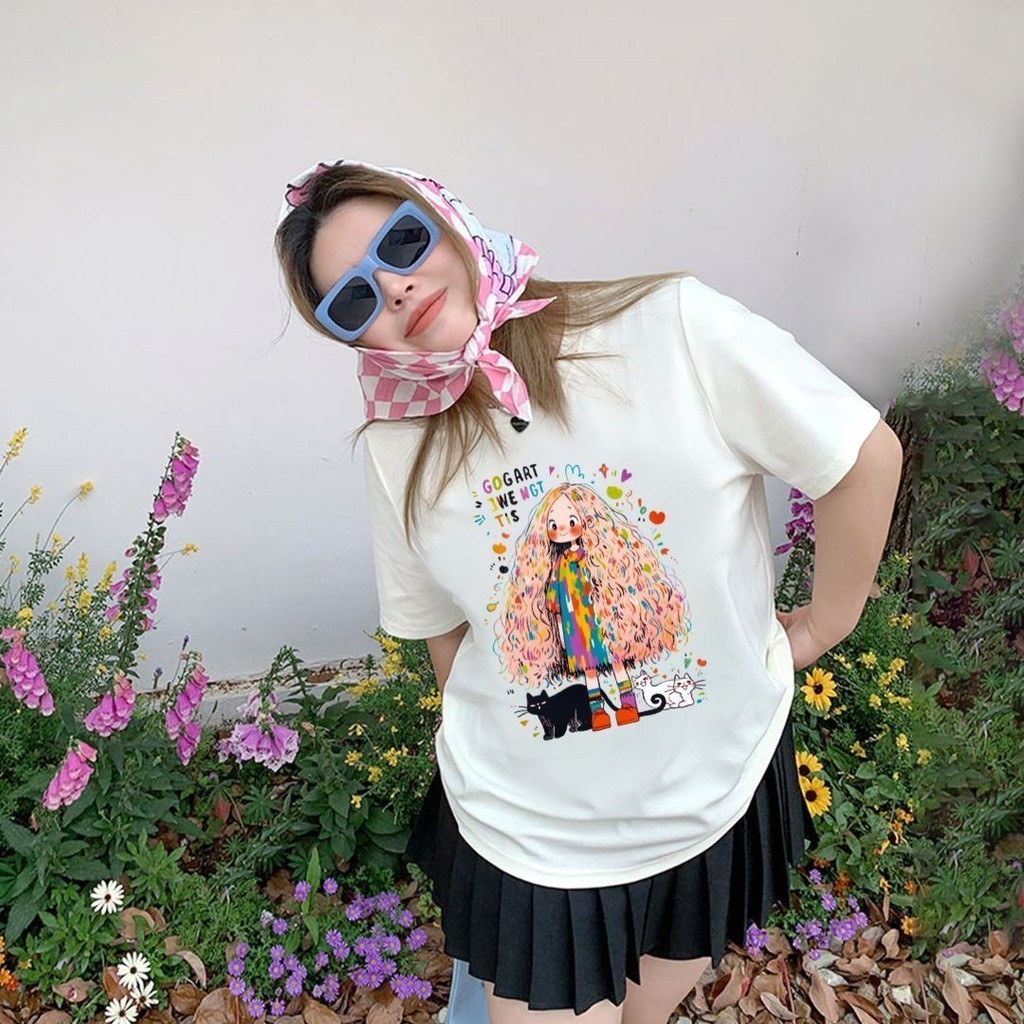 TeddyTee เสื้อยืด ผู้หญิง สำหรับสาวอวบ พลัสไซส์ โอเวอร์ไซส์ "Curly hair girl"คุณภาพสูง cotton 100% พรางหุ่น ลุคคุณหนู