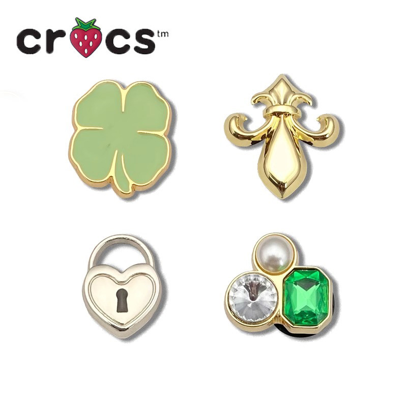 Crocs Charms Jibbitz Crocs Hole รองเท้าอุปกรณ์เสริม Crocs อุปกรณ์เสริมรองเท้าดอกไม้ตกแต่งหัวเข็มขัดสนุกโลหะ Four-leaf Clover หัวเข็มขัดรองเท้า