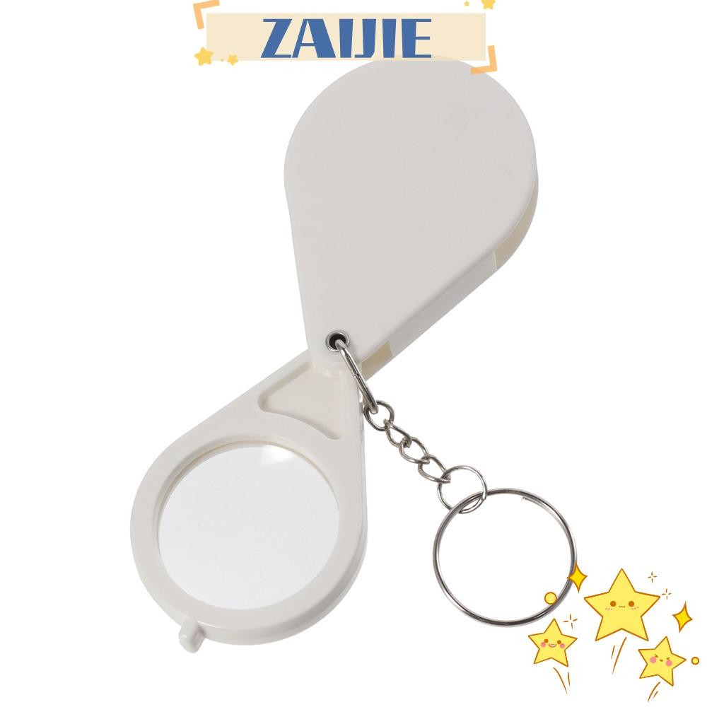 Zaijie24 พวงกุญแจแว่นขยาย แบบพกพา น้ําหนักเบา พับได้ สําหรับอ่านหนังสือ