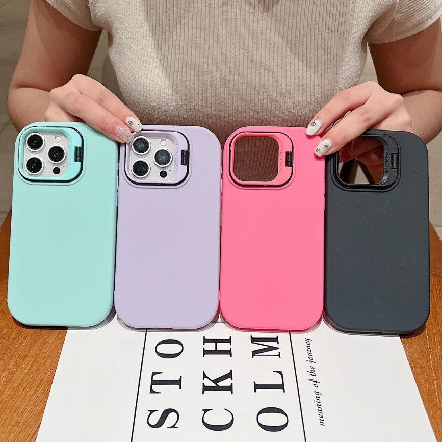 1-3วันได้ เคส  สีพาสเทล ผิวด้าน สำหรับ iPhone 16 Promax 11 12 13 14 15 12PM 13PM 14PM 15PM ProMax Plus ตั้งได้ 046 – โปรปัง