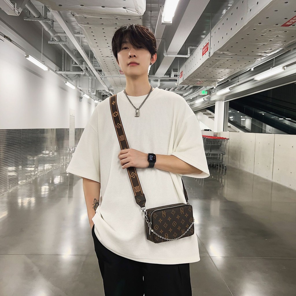 🌞SUNWISH🌞 SWS-Ja88 2024 รูปแบบใหม่หรูหราลายดอกไม้ PU หนังแฟชั่นกล่องเล็กกระเป๋าสะพายสำหรับผู้ชาย