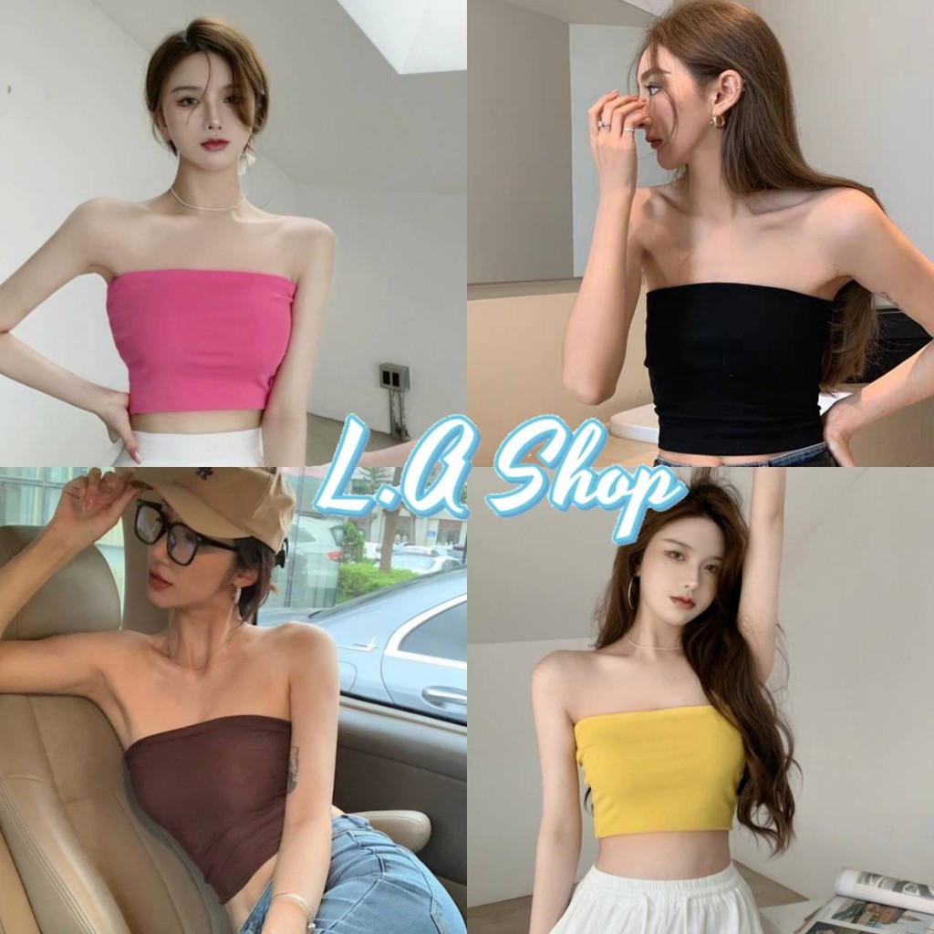L.A Shop​-​พร้อมส่ง เสื้อเกาะอก ไม่มีฟองน้ำ สีพื้น น่ารักๆ ยืดพอดีตัว สีสันสดใส "MX-5"