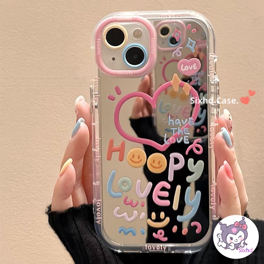 Rose HAPPY Love Heart กระจกสําหรับ OPPO A18 A38 A60 A58 A54 A57 A77s A15s A12 A16 A15 A5s A17 A53 A17K A79 A78 A3s A33 A92 A32K A32K A32K A52 A11K A32K A32K A11K A32 กรณีสร้างสรรค์