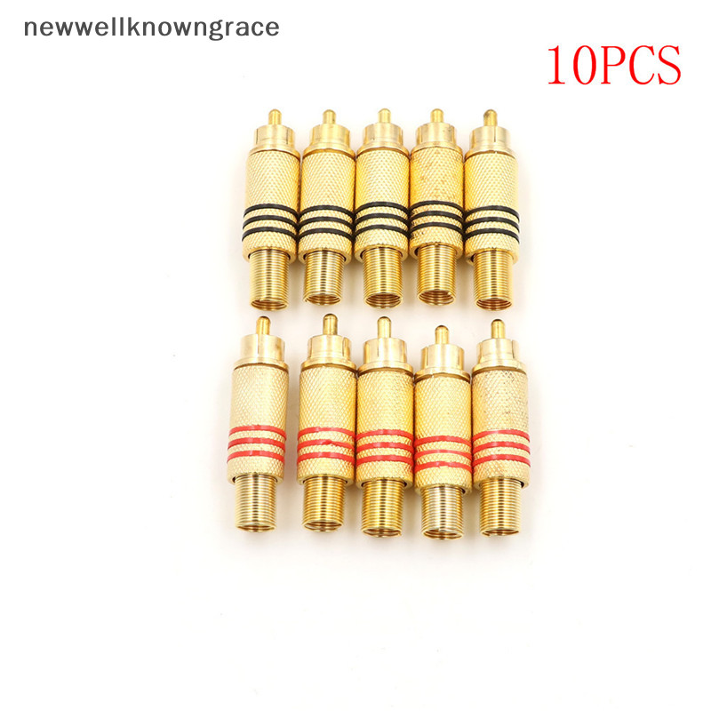 Nwt 10 ชิ้น RCA Connector ชายแจ็คปลั๊กเสียง Vedio เชื่อมทองสีแดงสีดํา GR