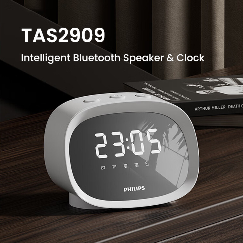 Philips TAS2909 ลําโพงบลูทูธ นาฬิกา LED Alram เดสก์ท็อปไร้สายอัจฉริยะ AI ลําโพงระดับเสียงสูง