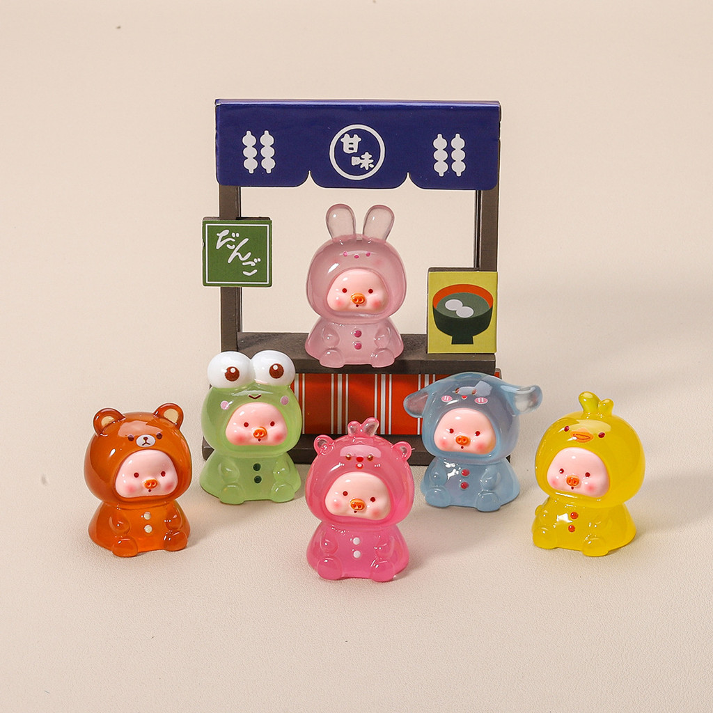 6 ชิ้น Luminous นั่ง Piggy 3D เรซิ่น Charms สําหรับ DIY (4-348)