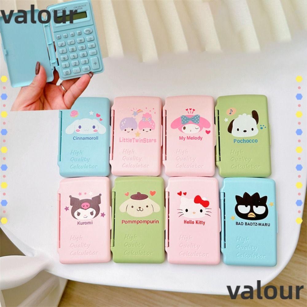 Valour เครื่องคิดเลขพลิก Sanrio, เครื่องคิดเลขขนาดเล็กสีสันสดใสการ์ตูน, ของขวัญสาวน่ารัก Hello Kittys Kuromi อุปกรณ์สอบสํานักงาน