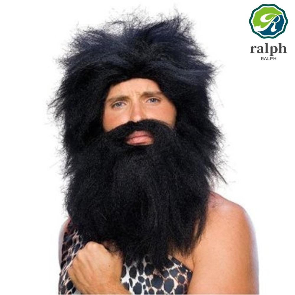 ราล์ฟ 2ชิ้น/เซ็ตวิกผมและเคราชุด, ป่าเถื่อนคอสเพลย์ฮาโลวีน เกี่ยวกับต้นฉบับ วิกผมเครา, วิกผมอุปกรณ์เสริมตลกสีดําสีน้ําตาลป่าผู้ชายวิกผมและเคราเครื่องแต่งกายพรรค