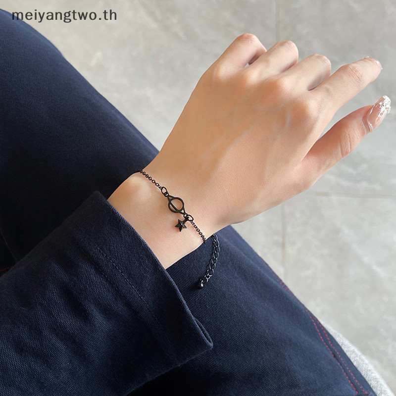 Meiyangtwo.th Black Planet Stars Gothic Punk สร้อยข้อมือปรับได้สําหรับผู้หญิงสาวเครื่องประดับ Dainty ของขวัญใหม่