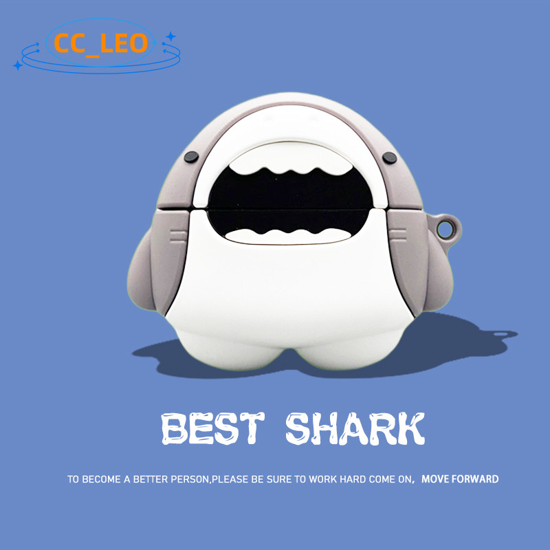 For JBL TUNE Beam Case 3D Cartoon Shark Cute JBL TUNE Buds Transparent Soft Case Shockproof Shell Protective Cover Cute Keychain Pendant