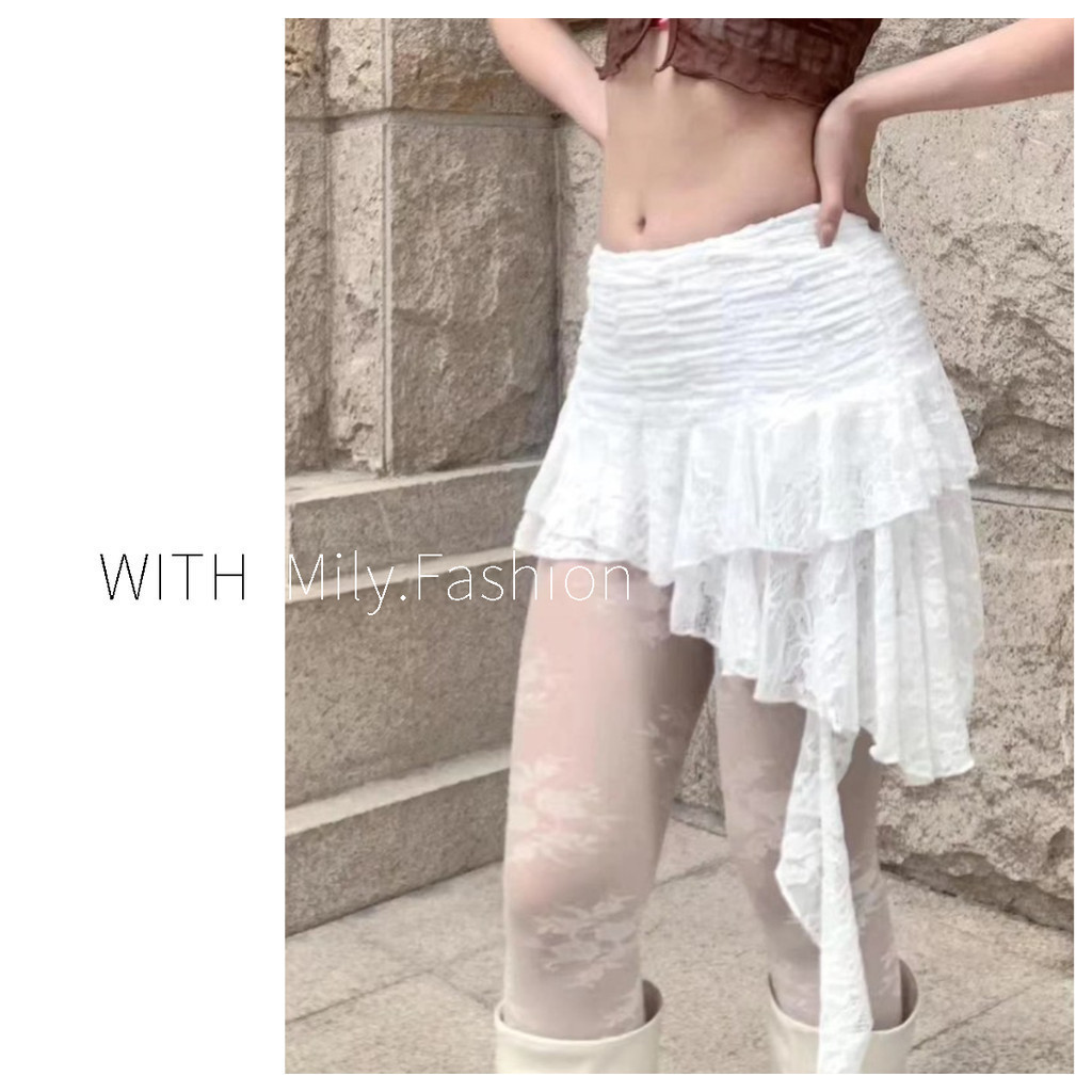 Milyfashion โบฮีเมียนกระโปรงลูกไม ้ หยักไม ่ สม ่ ําเสมอกระโปรงสั ้ นสไตล ์ วันหยุด