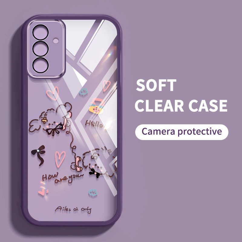 SAMSUNG Ybdเคสโทรศัพท์สําหรับsamsung Galaxy A56 A26 A16 A55 A35 A13 A04S A05S A14 A15 A24 A25 A34 A54 น่ารักพูดคุยลูกสุนัขครึ่งโปร่งใสSoft Shell