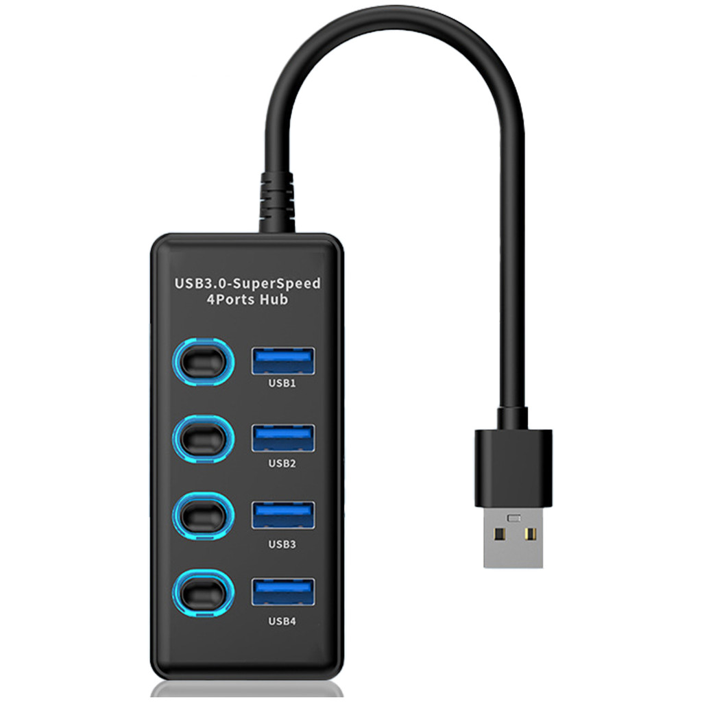 Fonken USB3.0/USB2.0 HUB สําหรับ Windows11/10/8 Mac OS Linux 2.6.14 4 พอร์ต USB Splitter Power Adapter พร้อมสวิทช์และไฟ