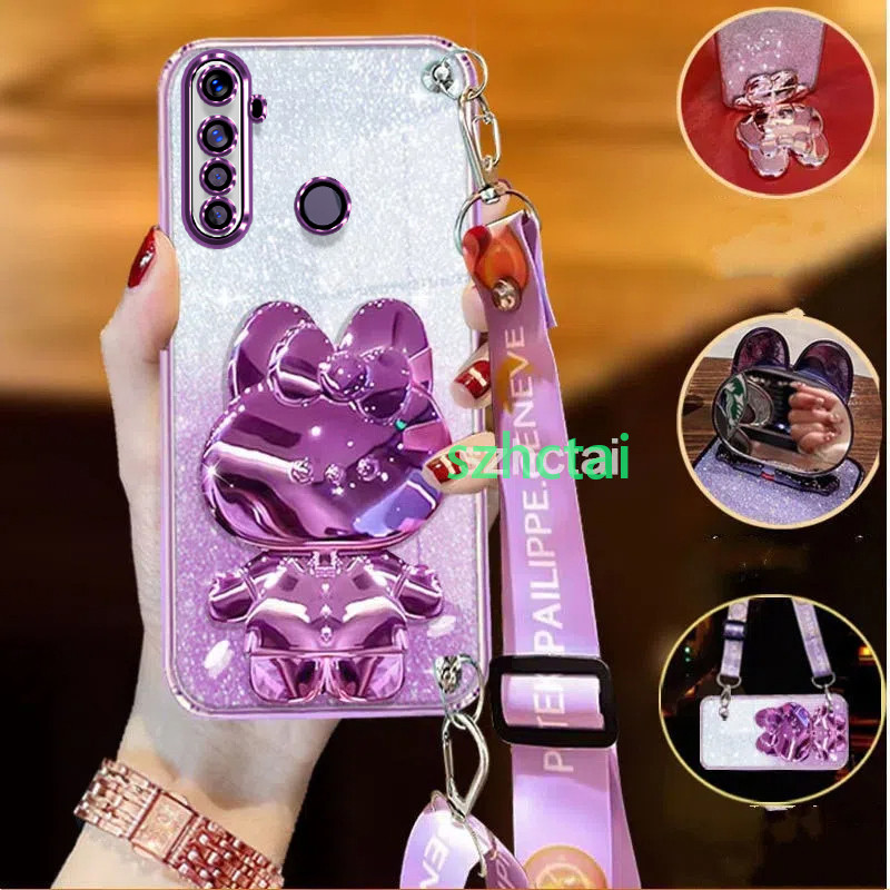 เคสโทรศัพท์ Realme 5 5i 5s 6i c3 5 Pro สายคล้องคอ เคสโทรศัพท์หรูหรา ความงาม กระจกการ์ตูนวงเล็บป้องกั