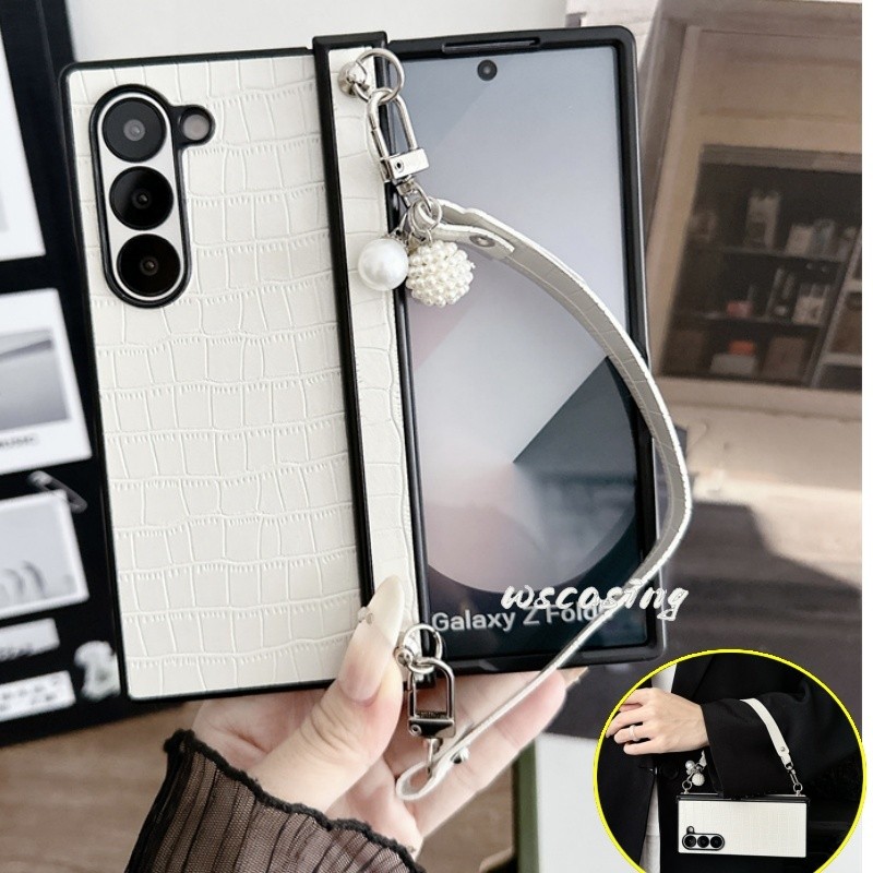แฟชั่นลายจระเข้แบบพกพาซองหนัง Samsung Galaxy Z พับ 6 Z พับ 5 Z พับ 4 Z พับ 3 ปลอกบานพับป้องกันปกหลัง Flip6 Flip5