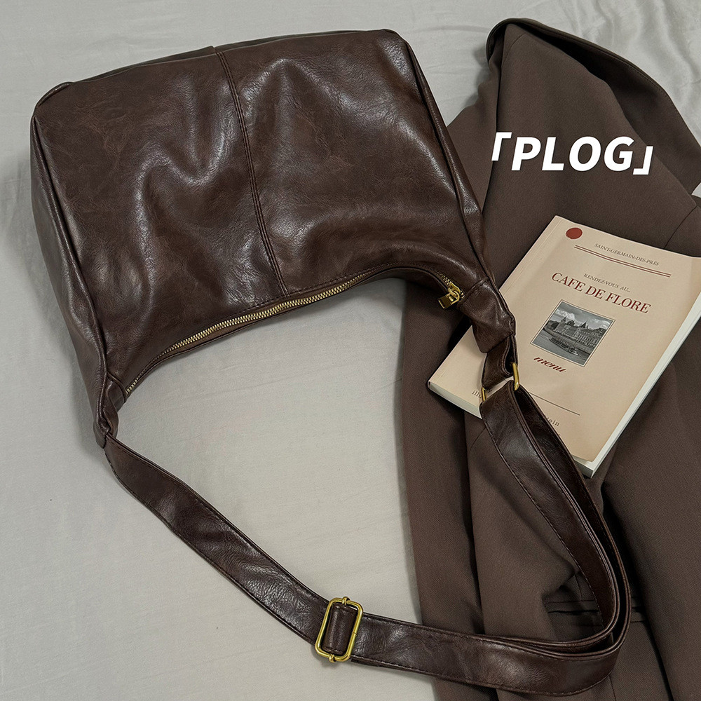 IELGY Retro Tote Bag Preppy Style All-Match ขนาดใหญ่-ความจุ One-Shoulder Commuter Messenger Bag