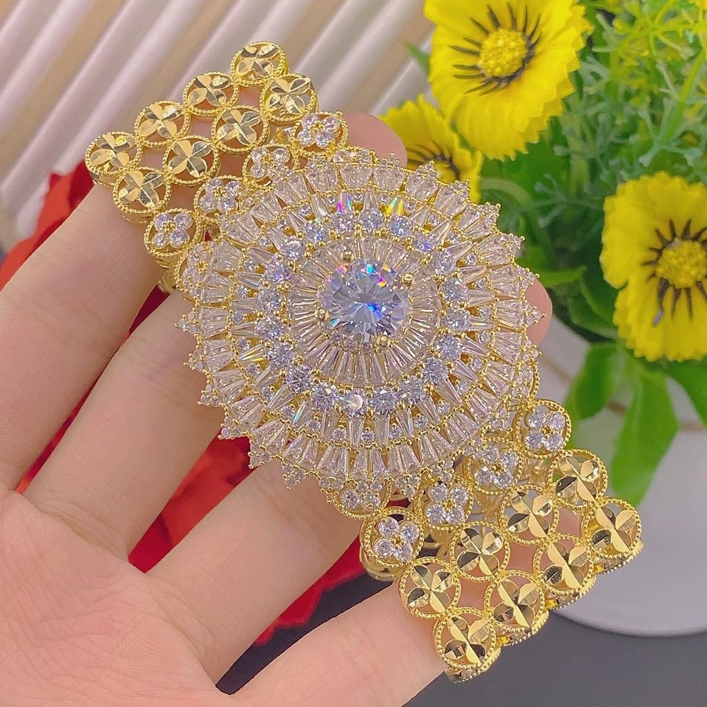 ทนทาน LT02 กําไลข้อมือหินขนาดใหญ่ชุบทองสําหรับผู้หญิง