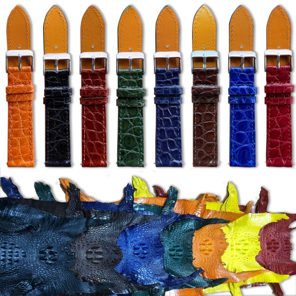(สีเขียว - บาง รูปแบบ) คุณภาพสูง จริง จระเข้ สายนาฬิกาหนังพร้อมเข็มกลัดหลายขนาด 10 12 13 14 15 16 17 18 19 20 21 22 24มม