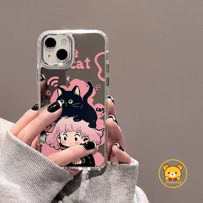 สาวการ์ตูนกระจกสําหรับxiaomi 14 13T 12T 12S 11T Pro 13 12 Mi 11 Lite 12X 12 Ultra Civi 2 Poco X3 X4 M4 Pro Redmi K60 K50 Ultra 5G Shionปลอกชุบฝาครอบป้องกันเลนส์