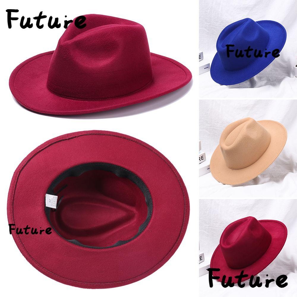 Future Fedora หมวกผู ้ หญิงผู ้ ชายฤดูหนาวฤดูใบไม ้ ร ่ วงขนสัตว ์ ปีกกว ้ างเวทีประสิทธิภาพหมวกคาวบอย